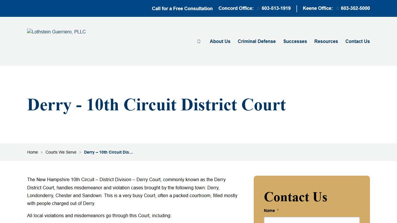 New Hampshire Defense Attorney for Derry - 10th Circuit